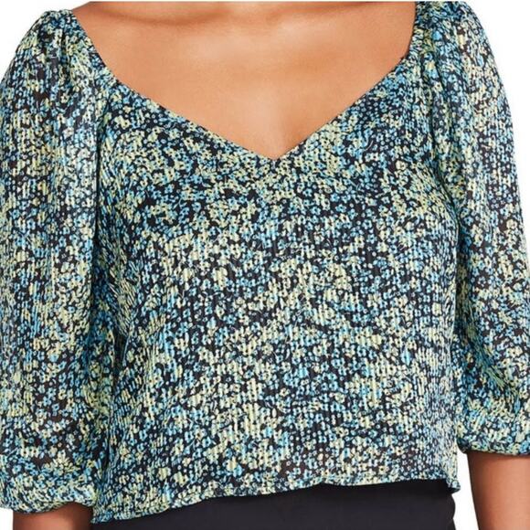 NWT Steve Madden Stevie Top 2X Blue Green Floral Blouse Crinkle Sheer Fairycore - Picture 13 of 16